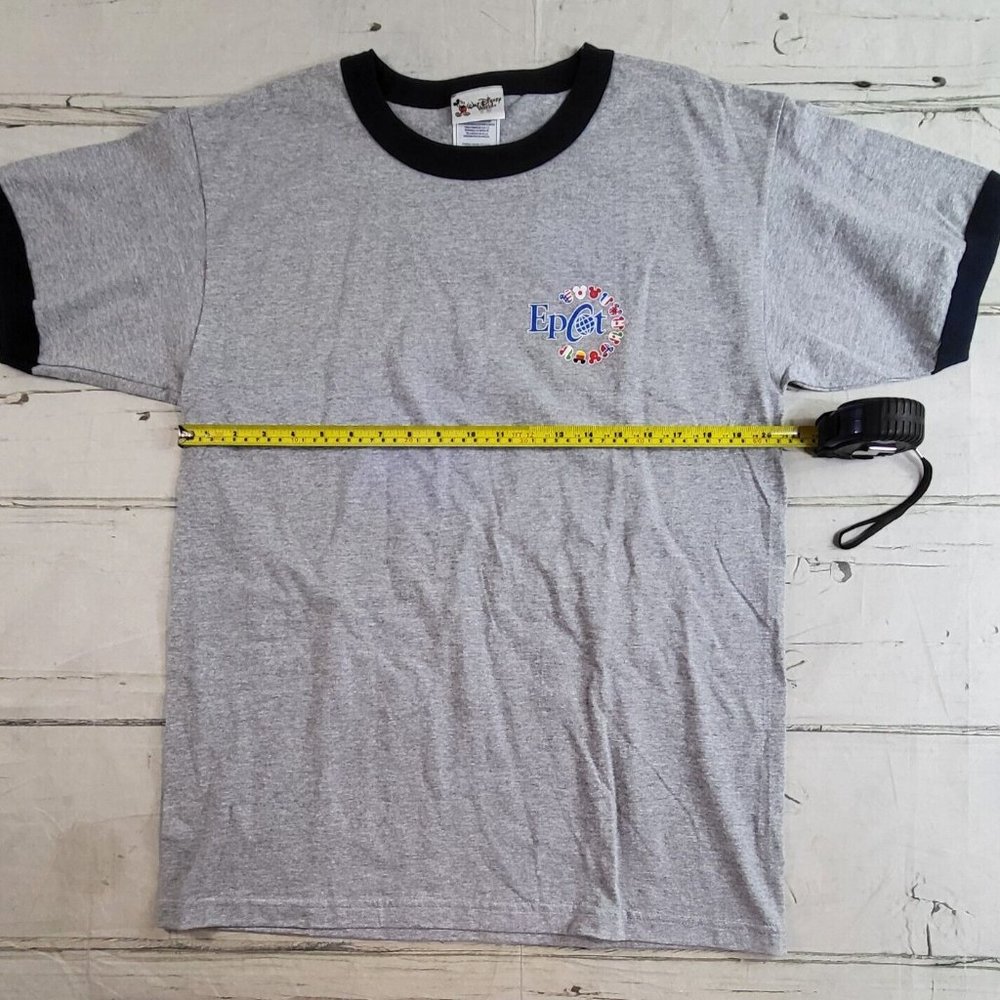 Vintage Walt Disney World Epcot Gray Ringer Short Sleeve T-Shirt Mens Size L EUC - Picture 3 of 6